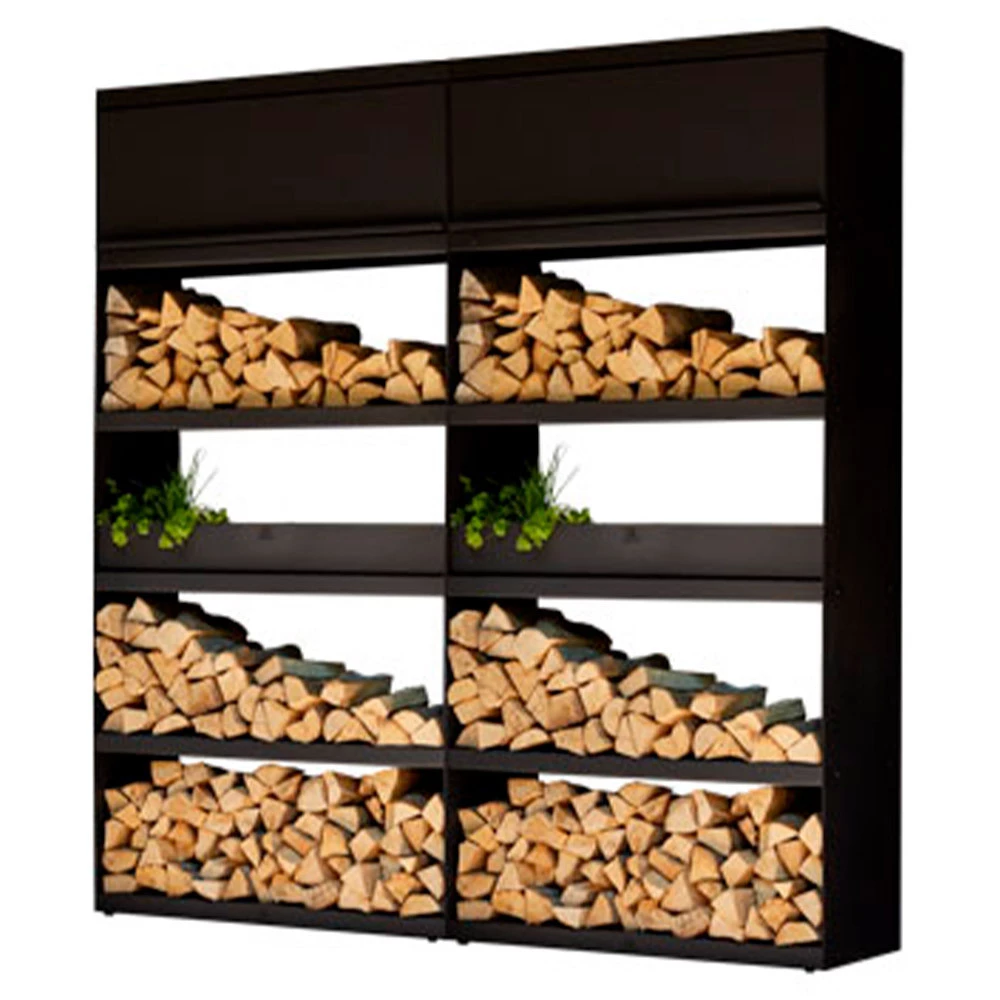 Estantería Leña Negro Ofyr 200 Cm 3 Estantería Leña Negro Ofyr 200 Cm
