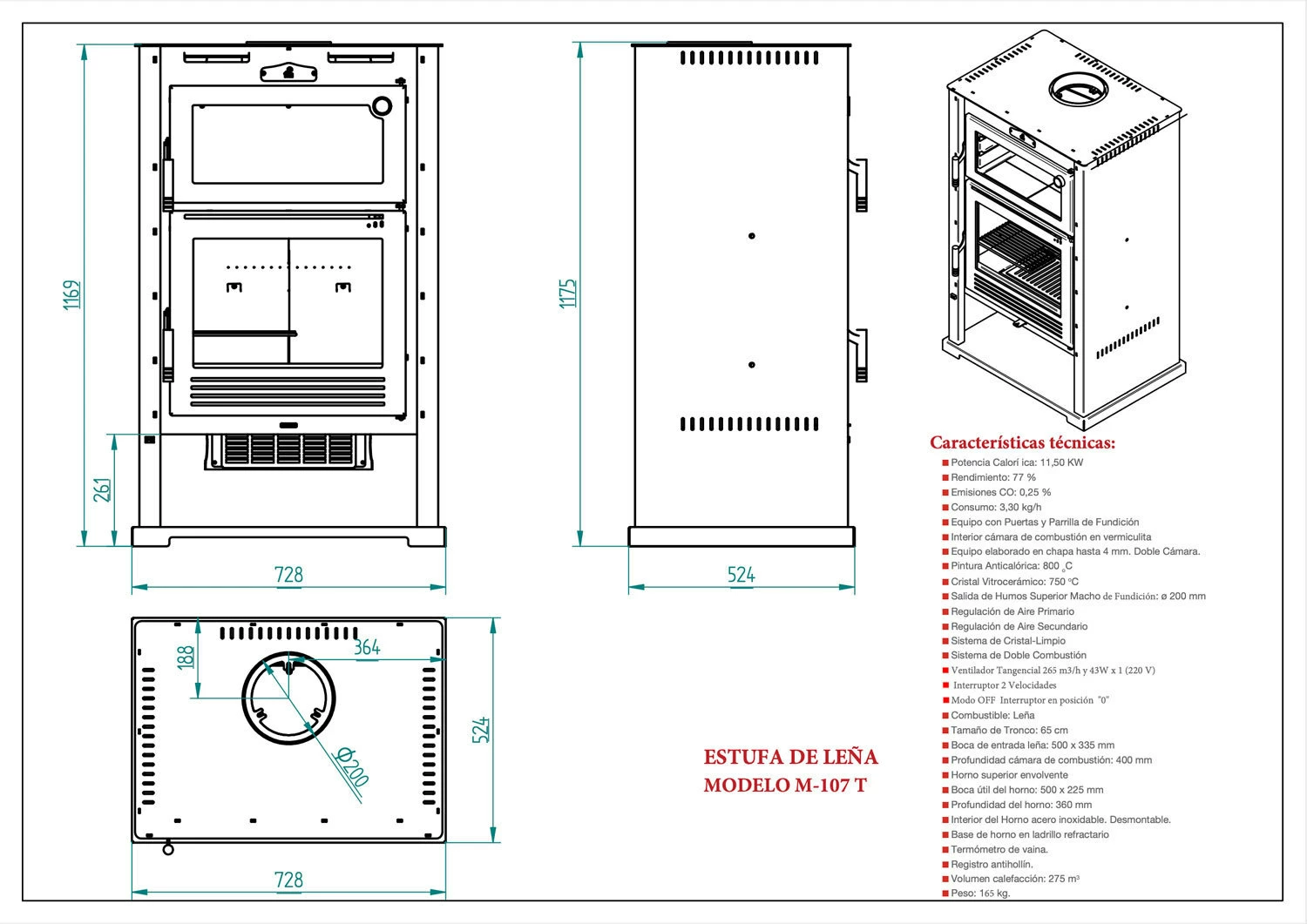 Estufa De Leña Con Horno Modelo M-107 T 5 Estufa De Leña Con Horno Modelo M-107 T - Imagen 3